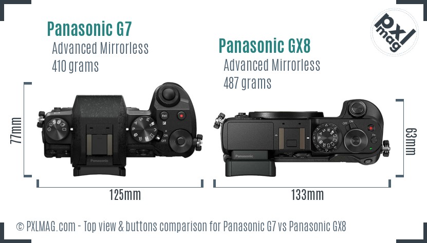 Panasonic G7 vs Panasonic GX8 top view buttons comparison