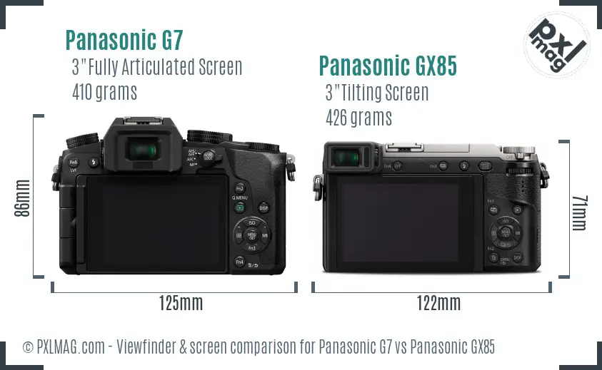 Panasonic G7 vs Panasonic GX85 Screen and Viewfinder comparison