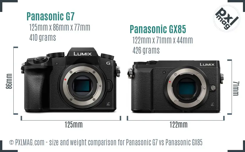 Panasonic G7 vs Panasonic GX85 size comparison