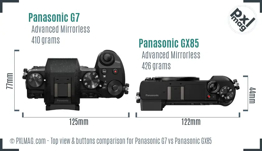 Panasonic G7 vs Panasonic GX85 top view buttons comparison