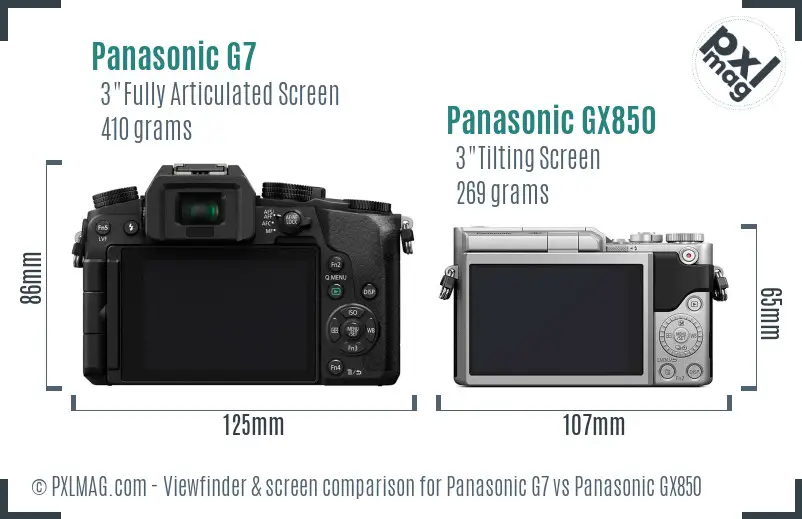 Panasonic G7 vs Panasonic GX850 Screen and Viewfinder comparison
