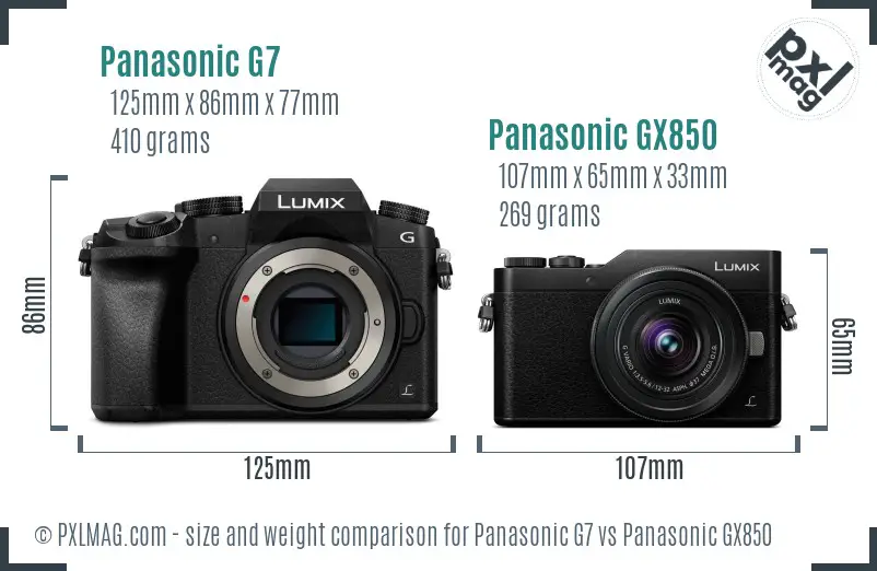 Panasonic G7 vs Panasonic GX850 size comparison