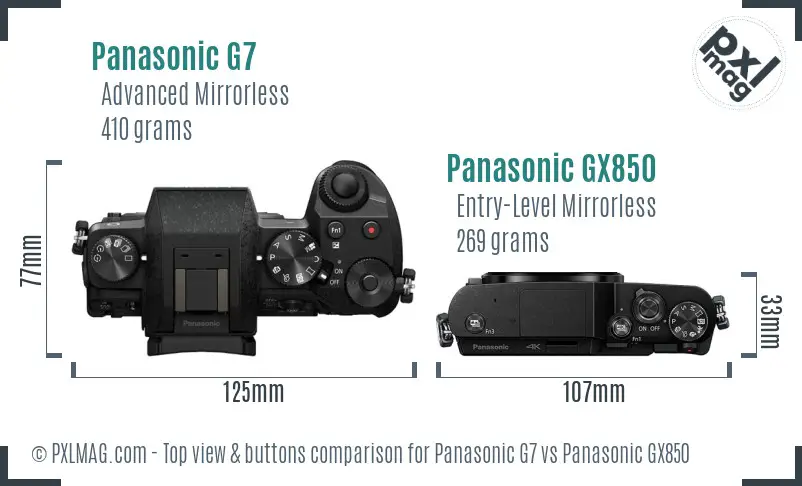 Panasonic G7 vs Panasonic GX850 top view buttons comparison