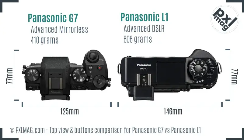 Panasonic G7 vs Panasonic L1 top view buttons comparison