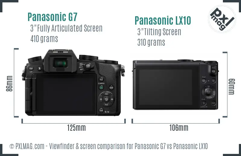 Panasonic G7 vs Panasonic LX10 Screen and Viewfinder comparison