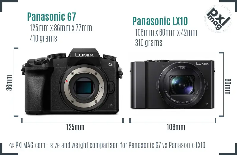 Panasonic G7 vs Panasonic LX10 size comparison
