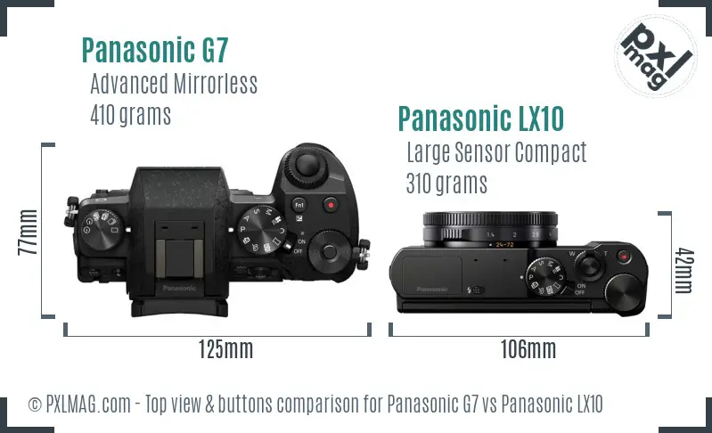 Panasonic G7 vs Panasonic LX10 top view buttons comparison