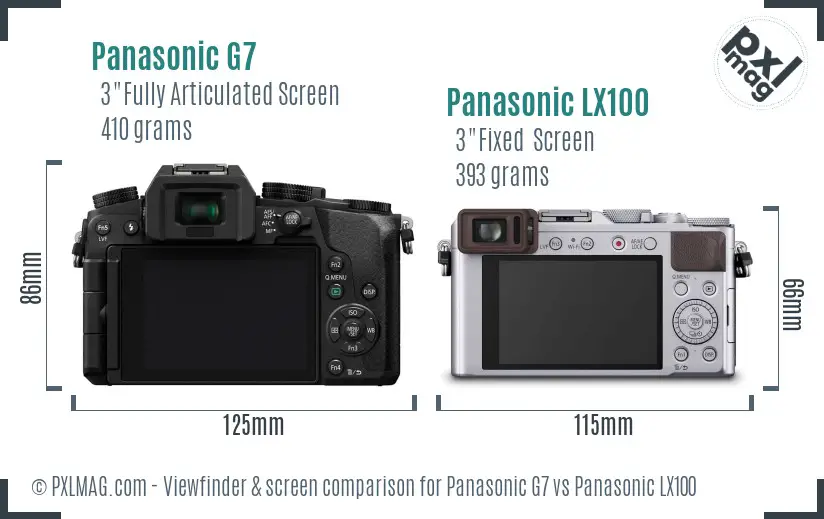 Panasonic G7 vs Panasonic LX100 Screen and Viewfinder comparison