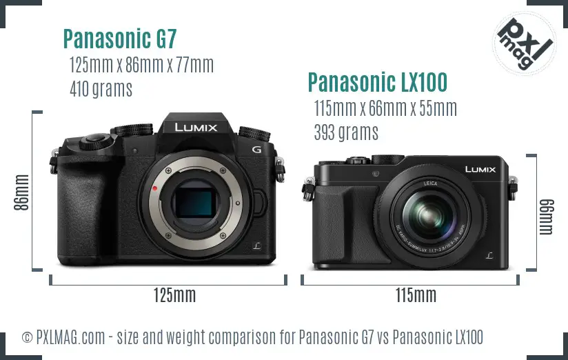 Panasonic G7 vs Panasonic LX100 size comparison