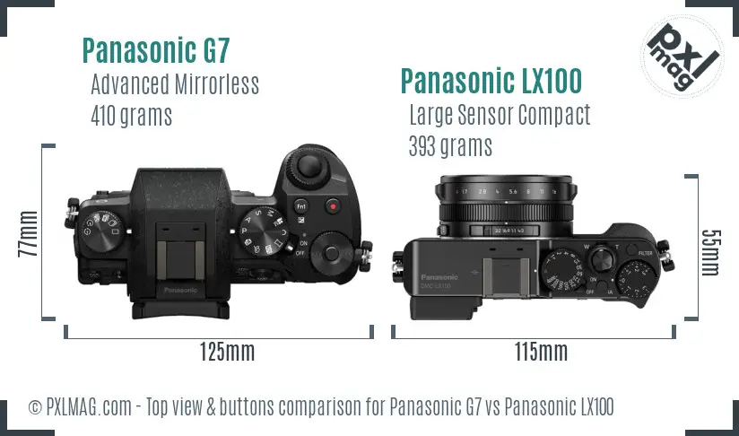 Panasonic G7 vs Panasonic LX100 top view buttons comparison