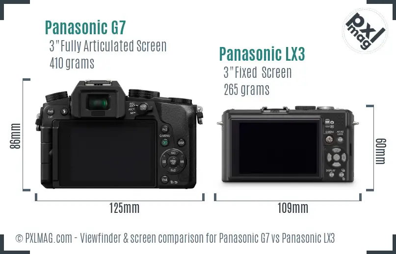 Panasonic G7 vs Panasonic LX3 Screen and Viewfinder comparison