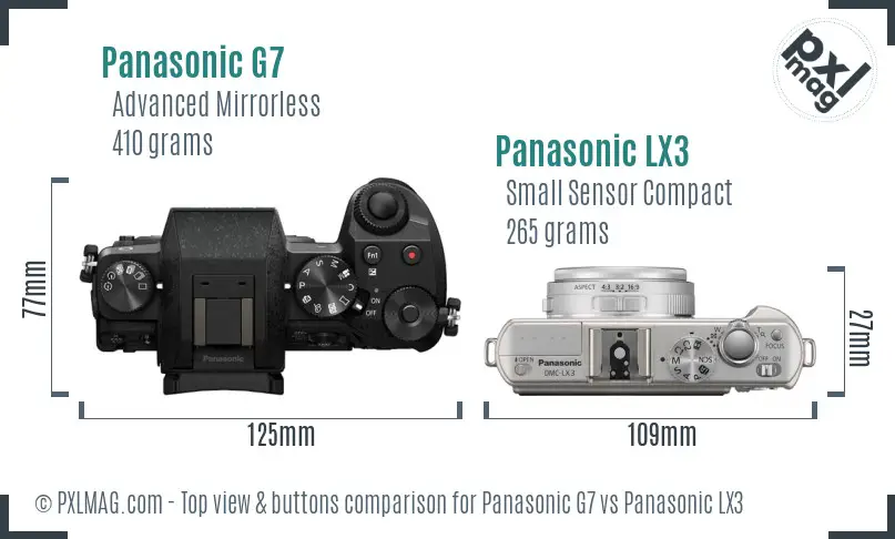 Panasonic G7 vs Panasonic LX3 top view buttons comparison