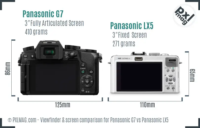 Panasonic G7 vs Panasonic LX5 Screen and Viewfinder comparison