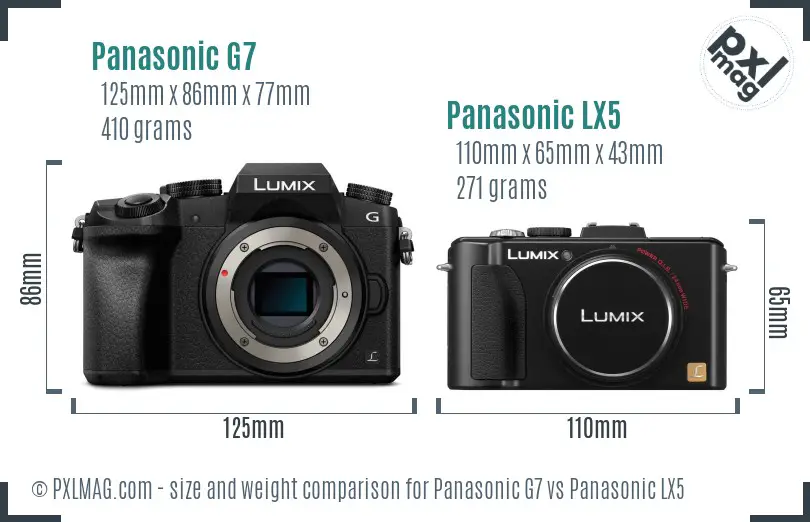 Panasonic G7 vs Panasonic LX5 size comparison