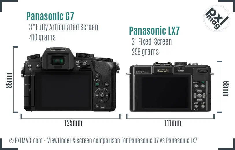 Panasonic G7 vs Panasonic LX7 Screen and Viewfinder comparison