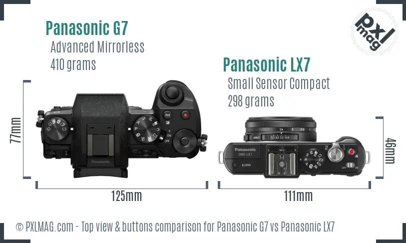 Panasonic G7 vs Panasonic LX7 top view buttons comparison