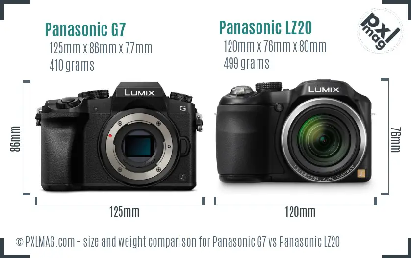 Panasonic G7 vs Panasonic LZ20 size comparison