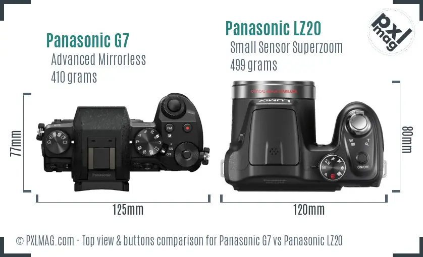 Panasonic G7 vs Panasonic LZ20 top view buttons comparison