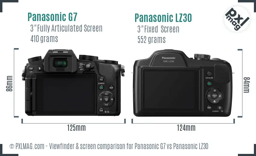 Panasonic G7 vs Panasonic LZ30 Screen and Viewfinder comparison