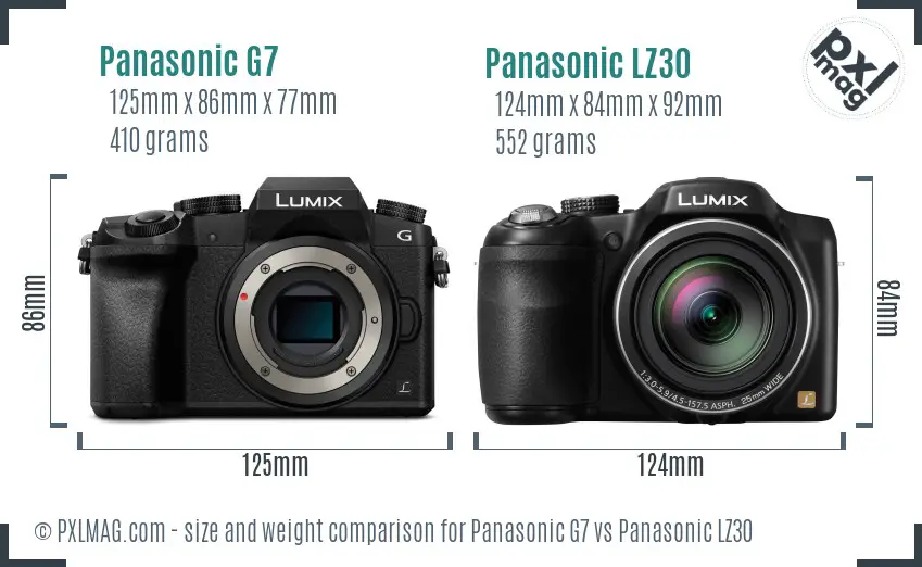 Panasonic G7 vs Panasonic LZ30 size comparison