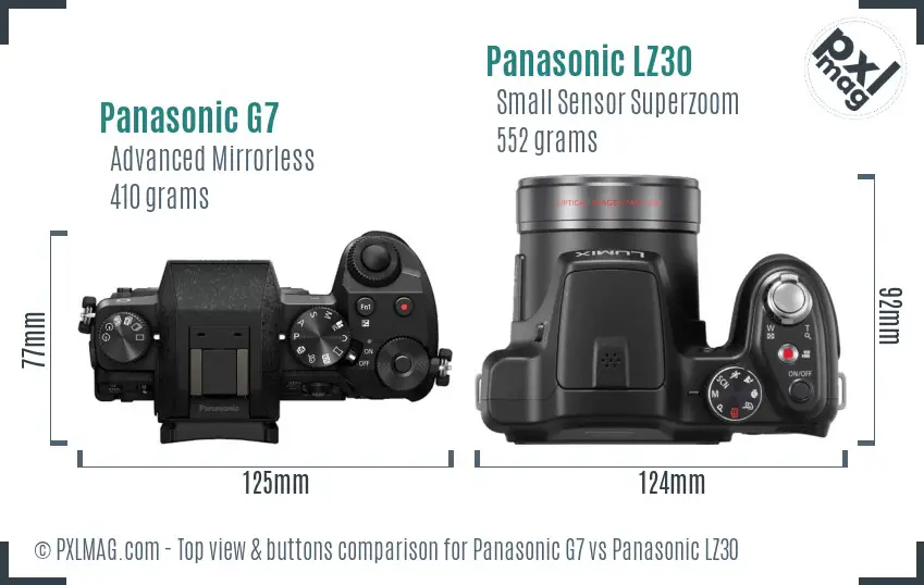 Panasonic G7 vs Panasonic LZ30 top view buttons comparison