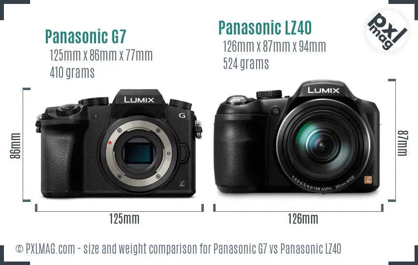 Panasonic G7 vs Panasonic LZ40 size comparison