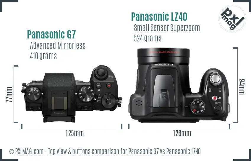 Panasonic G7 vs Panasonic LZ40 top view buttons comparison