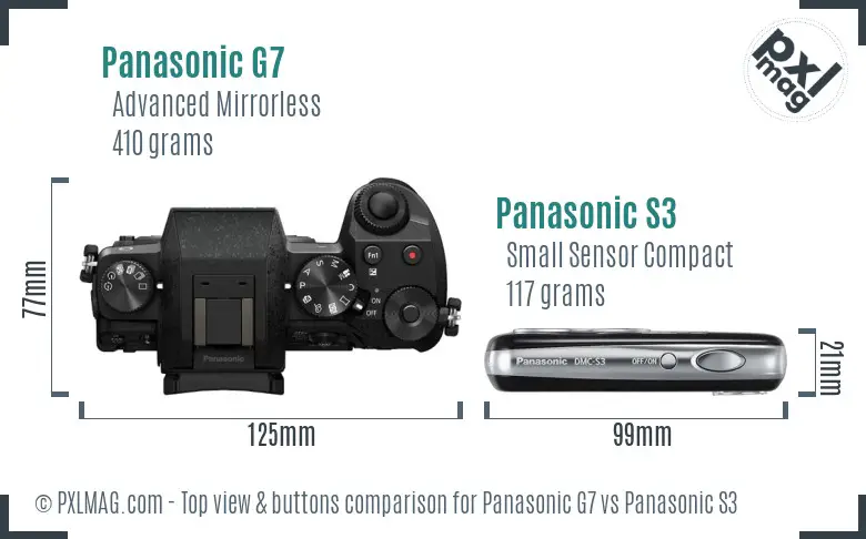 Panasonic G7 vs Panasonic S3 top view buttons comparison