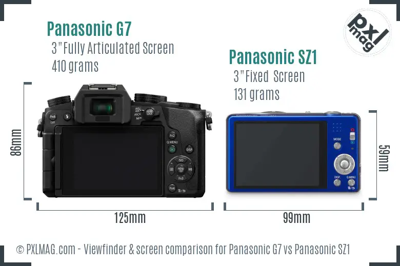 Panasonic G7 vs Panasonic SZ1 Screen and Viewfinder comparison