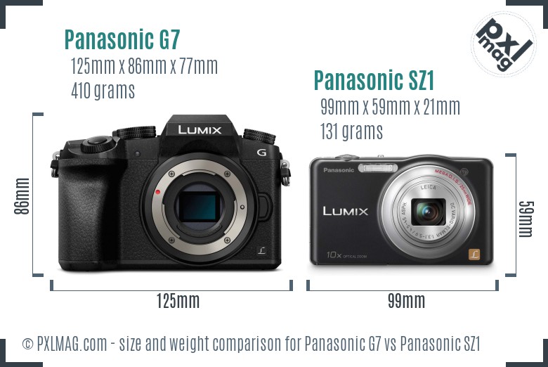 Panasonic G7 vs Panasonic SZ1 size comparison