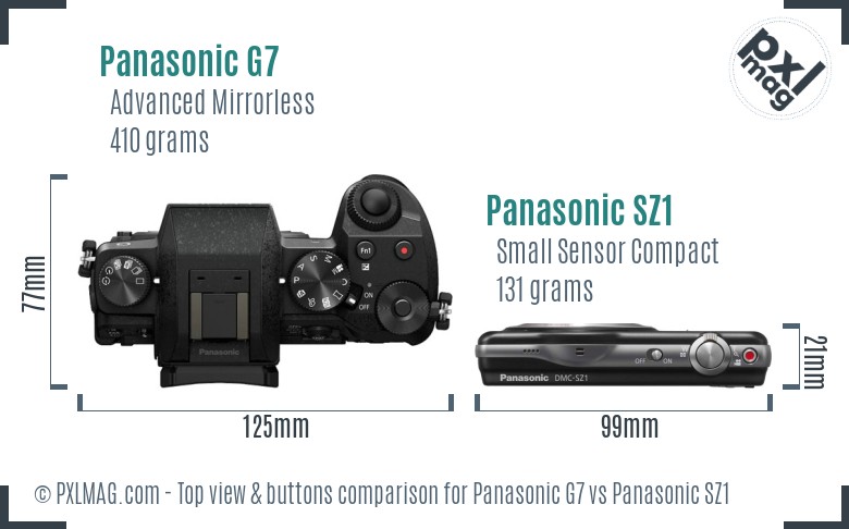Panasonic G7 vs Panasonic SZ1 top view buttons comparison