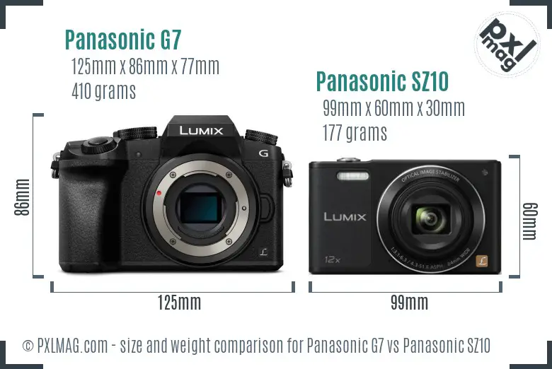 Panasonic G7 vs Panasonic SZ10 size comparison