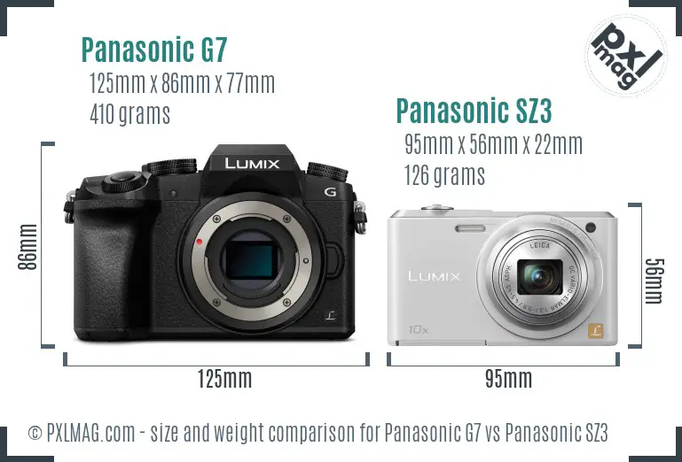 Panasonic G7 vs Panasonic SZ3 size comparison