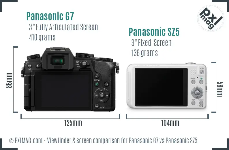 Panasonic G7 vs Panasonic SZ5 Screen and Viewfinder comparison