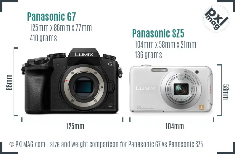 Panasonic G7 vs Panasonic SZ5 size comparison