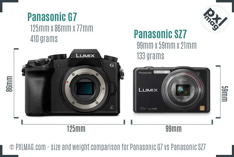 Panasonic G7 vs Panasonic SZ7 size comparison