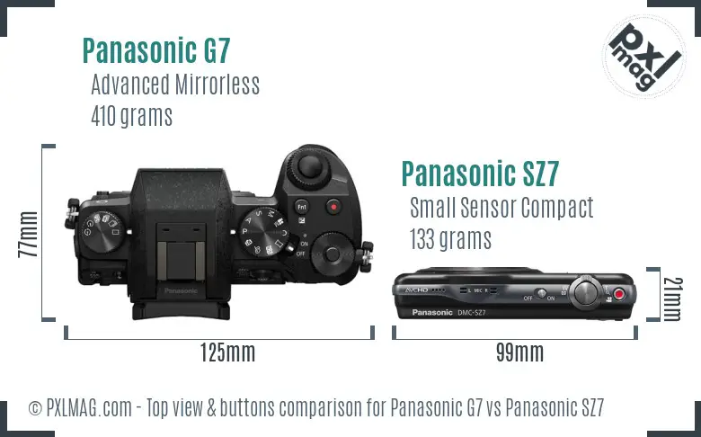 Panasonic G7 vs Panasonic SZ7 top view buttons comparison