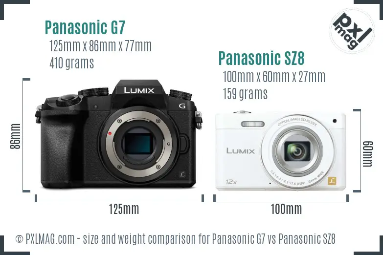 Panasonic G7 vs Panasonic SZ8 size comparison