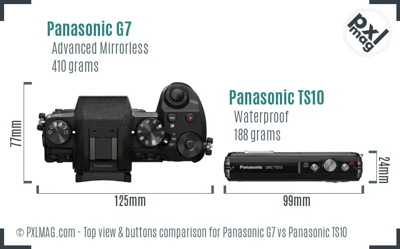 Panasonic G7 vs Panasonic TS10 top view buttons comparison