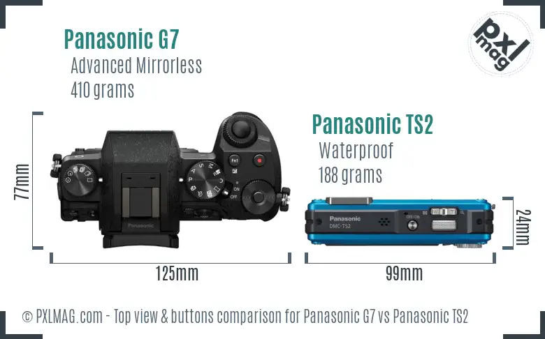 Panasonic G7 vs Panasonic TS2 top view buttons comparison