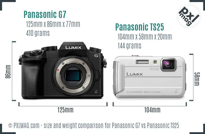 Panasonic G7 vs Panasonic TS25 size comparison