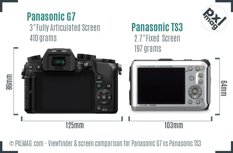 Panasonic G7 vs Panasonic TS3 Screen and Viewfinder comparison