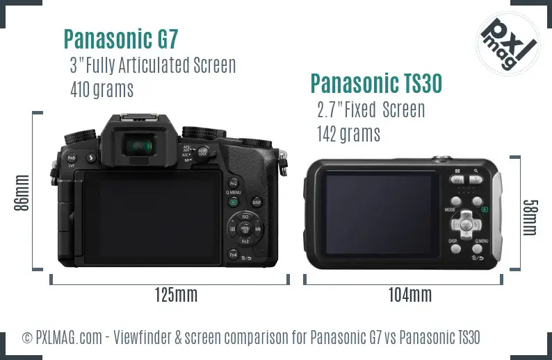 Panasonic G7 vs Panasonic TS30 Screen and Viewfinder comparison