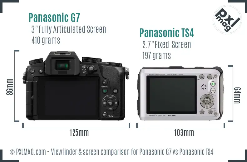 Panasonic G7 vs Panasonic TS4 Screen and Viewfinder comparison