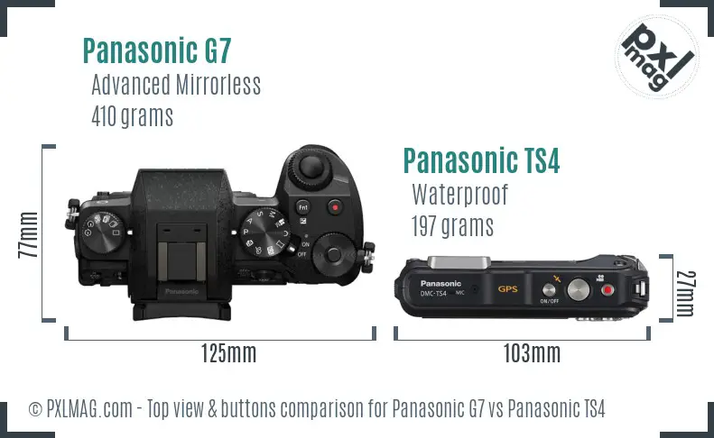 Panasonic G7 vs Panasonic TS4 top view buttons comparison