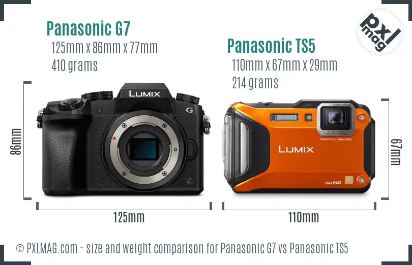 Panasonic G7 vs Panasonic TS5 size comparison