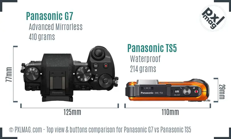 Panasonic G7 vs Panasonic TS5 top view buttons comparison