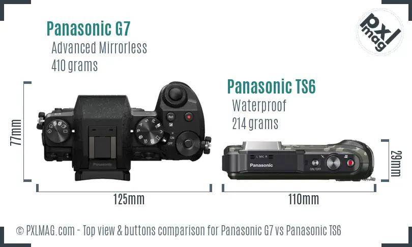 Panasonic G7 vs Panasonic TS6 top view buttons comparison