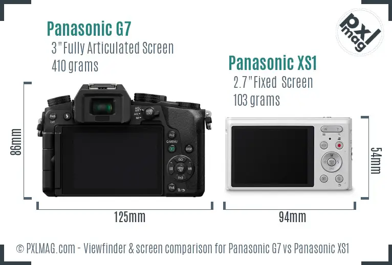 Panasonic G7 vs Panasonic XS1 Screen and Viewfinder comparison