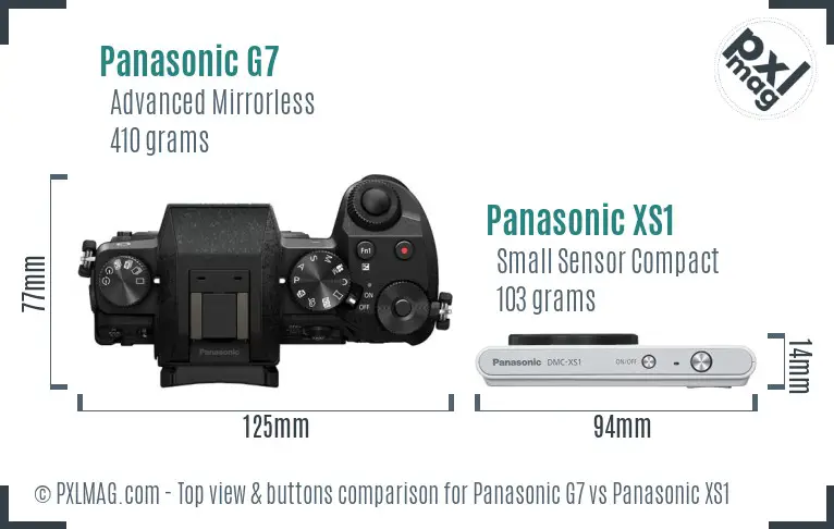 Panasonic G7 vs Panasonic XS1 top view buttons comparison